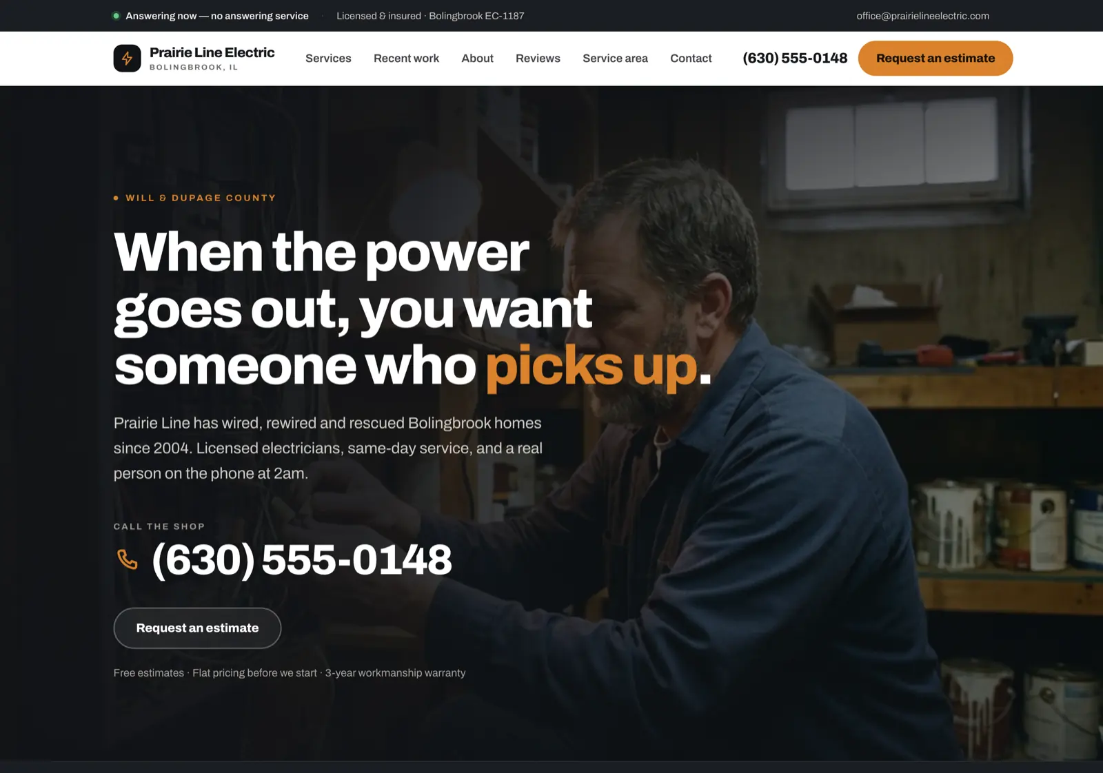Prairie Line Electric sample site homepage